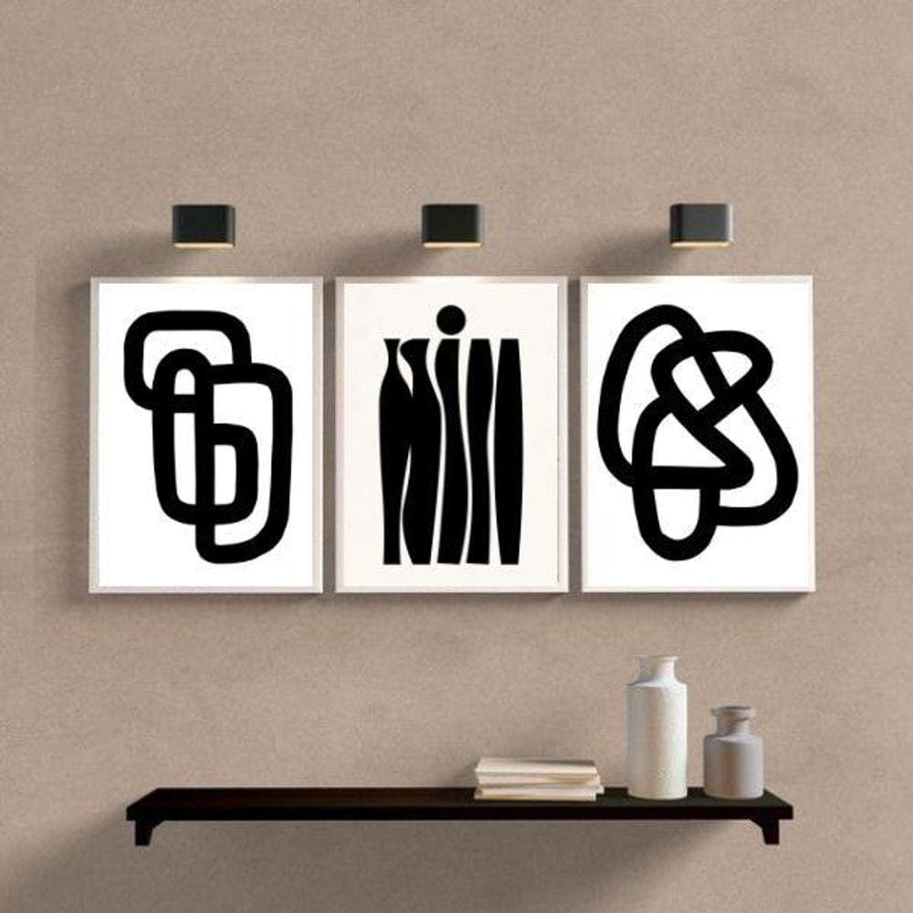 Kit 3 Quadros Minimalistas 33x24cm - Branco/Preto