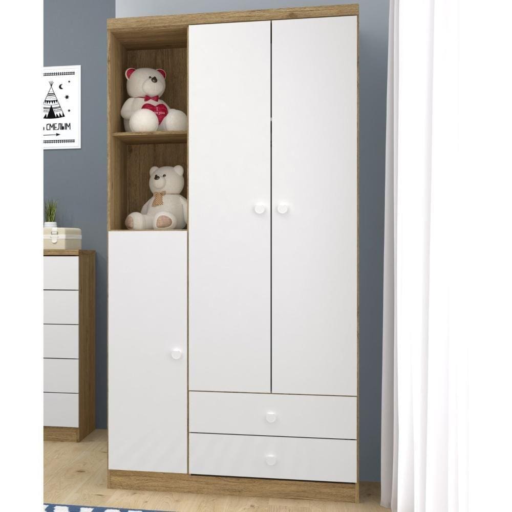 Guarda Roupa Infantil 3 Portas Lápis de Cor Rústico/Branco
