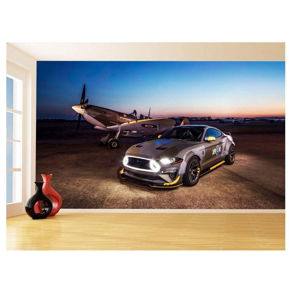 Papel De Parede 3D Carro Ford Mustang Avião Caça 3,5M Car75