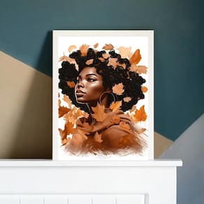 Quadro mulher negra outono 45x34cm - vidro, madeira branca