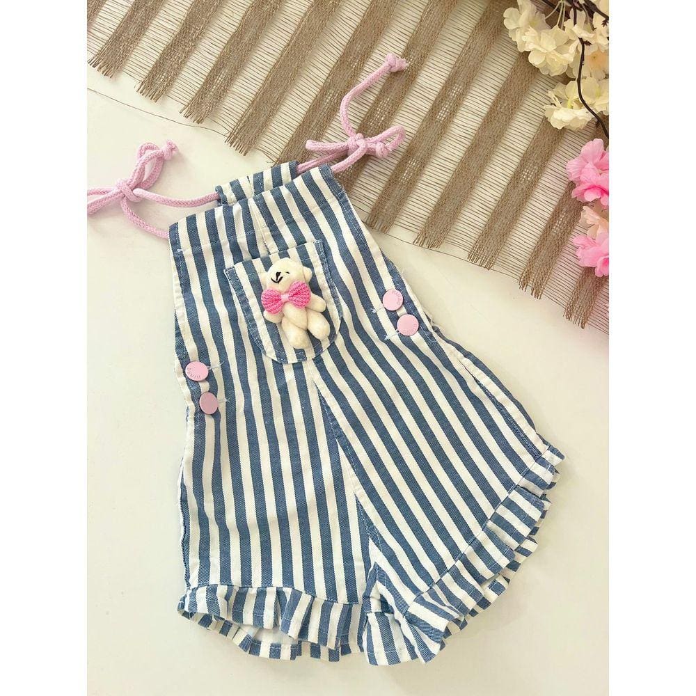Macacão jeans infantil menina - listrado moda blogueirinha