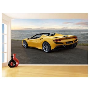 Papel De Parede 3D Carro Ferrari Amarela Pista 3,5M Car148