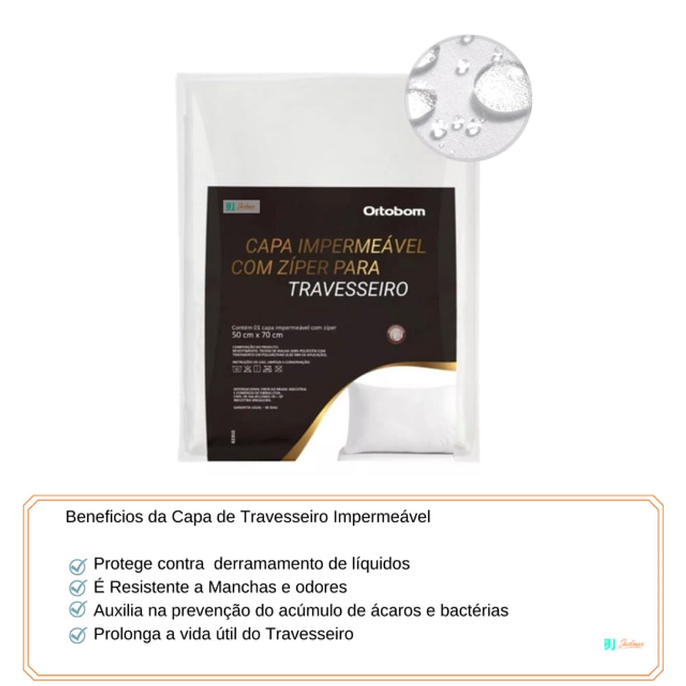 Capa Protetora de Travesseiro Ortobom Impermeável c/ Zíper 50x70 - Protege contra líquidos - Manchas e Odores