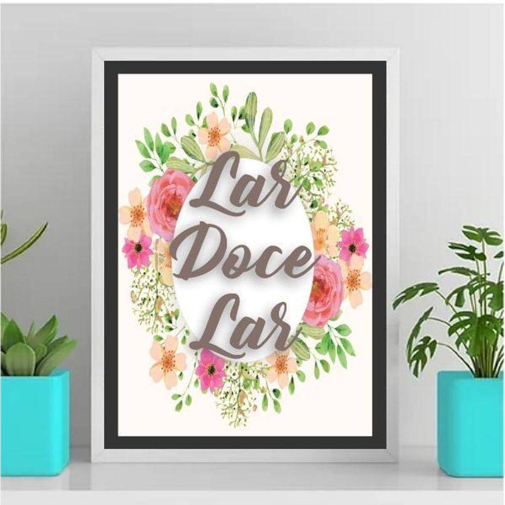 Quadro Lar Doce Lar Floral 33X24Cm Preta