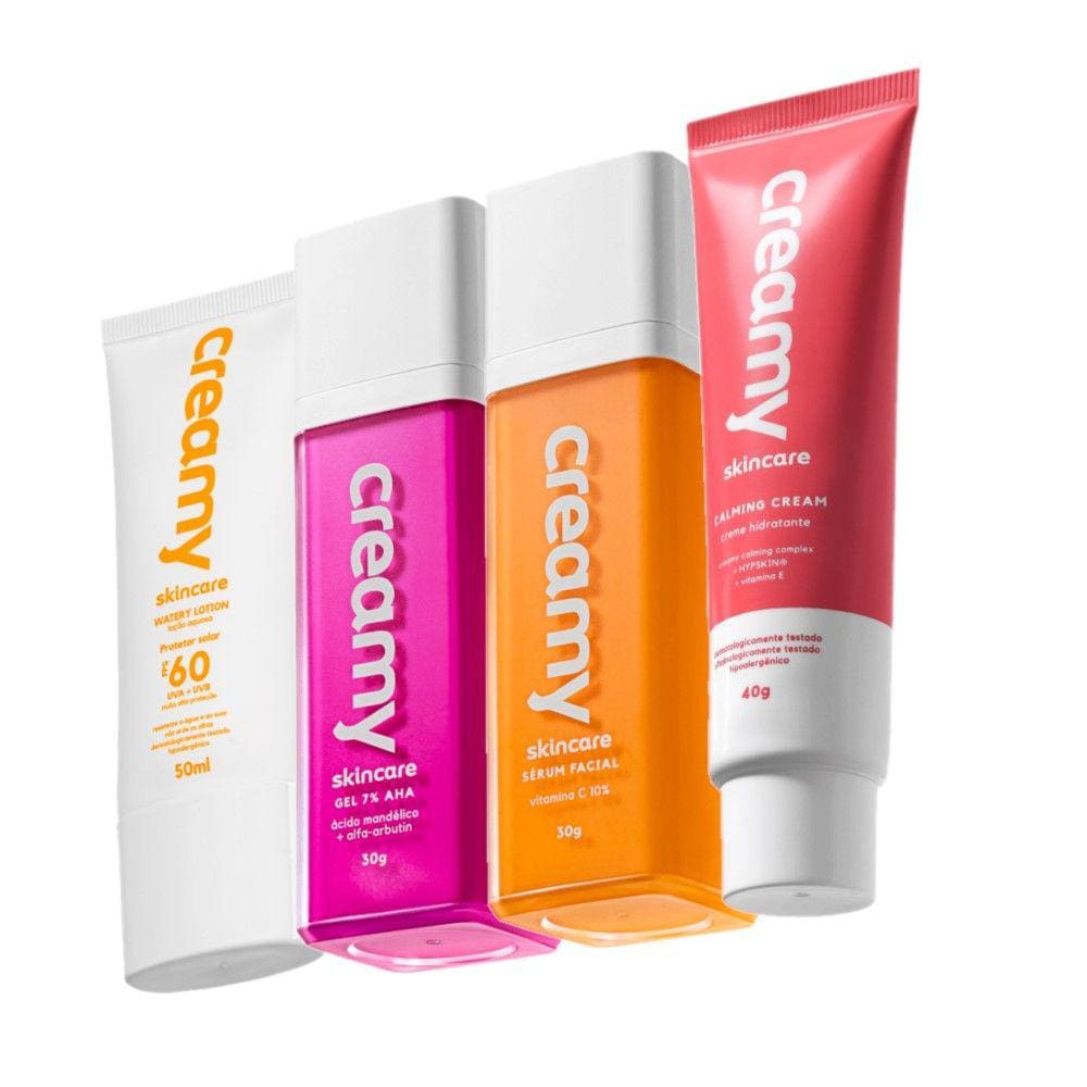 Kit Creamy Skincare Vitamina C Mandélico Hidratante Reparador Protetor Facial FPS60 (4 produtos)