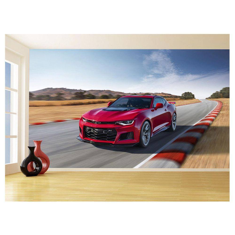 Papel De Parede 3D Carro Camaro Chevy Vermelho 3,5M Car54