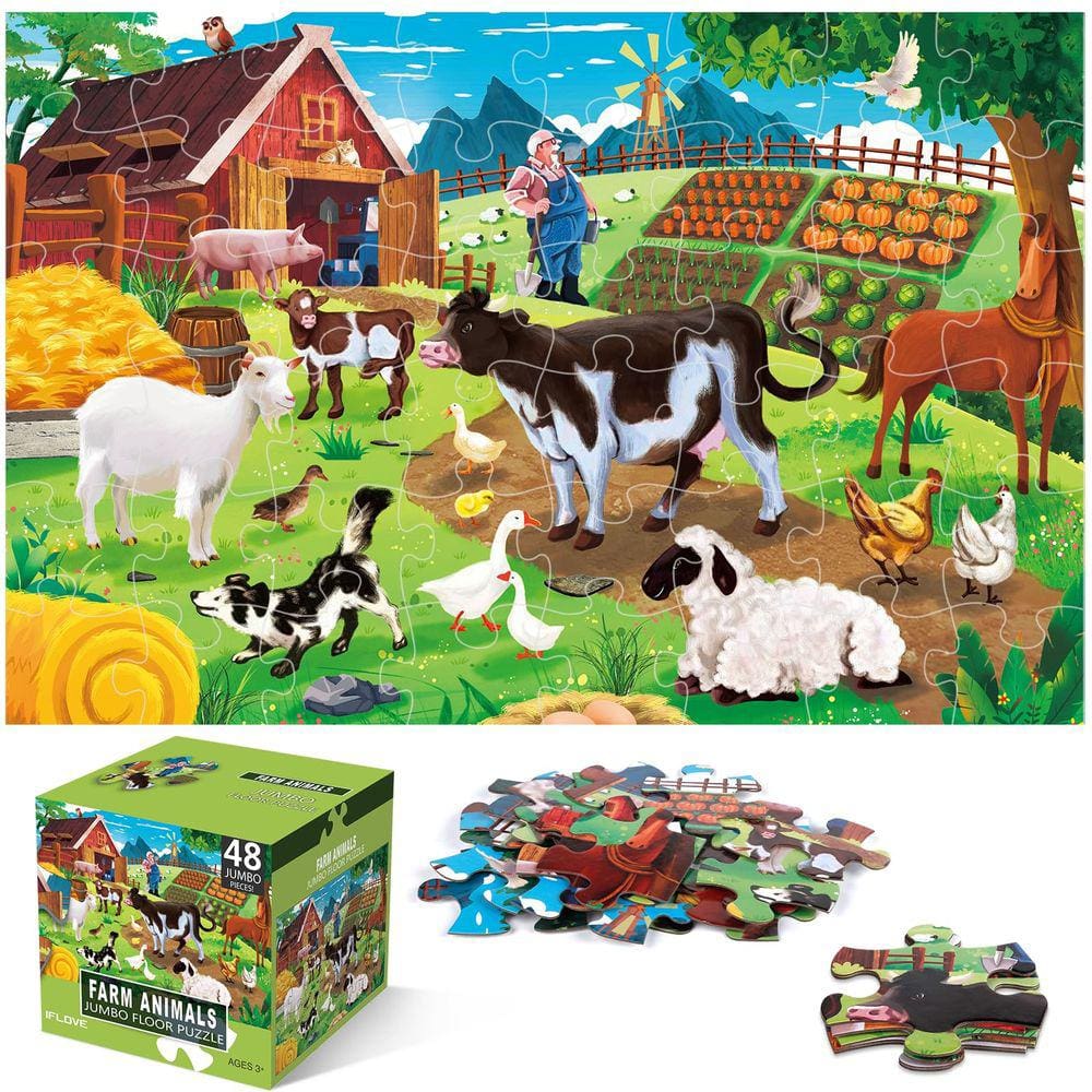 Quebra-cabeça de chão IFLOVE Farm Animals 48 peças para crianças de 3 a 5 anos