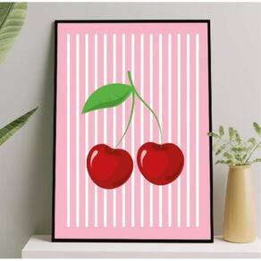 Quadro Decorativo Cerejinhas 24X18Cm - Com Vidro Branca