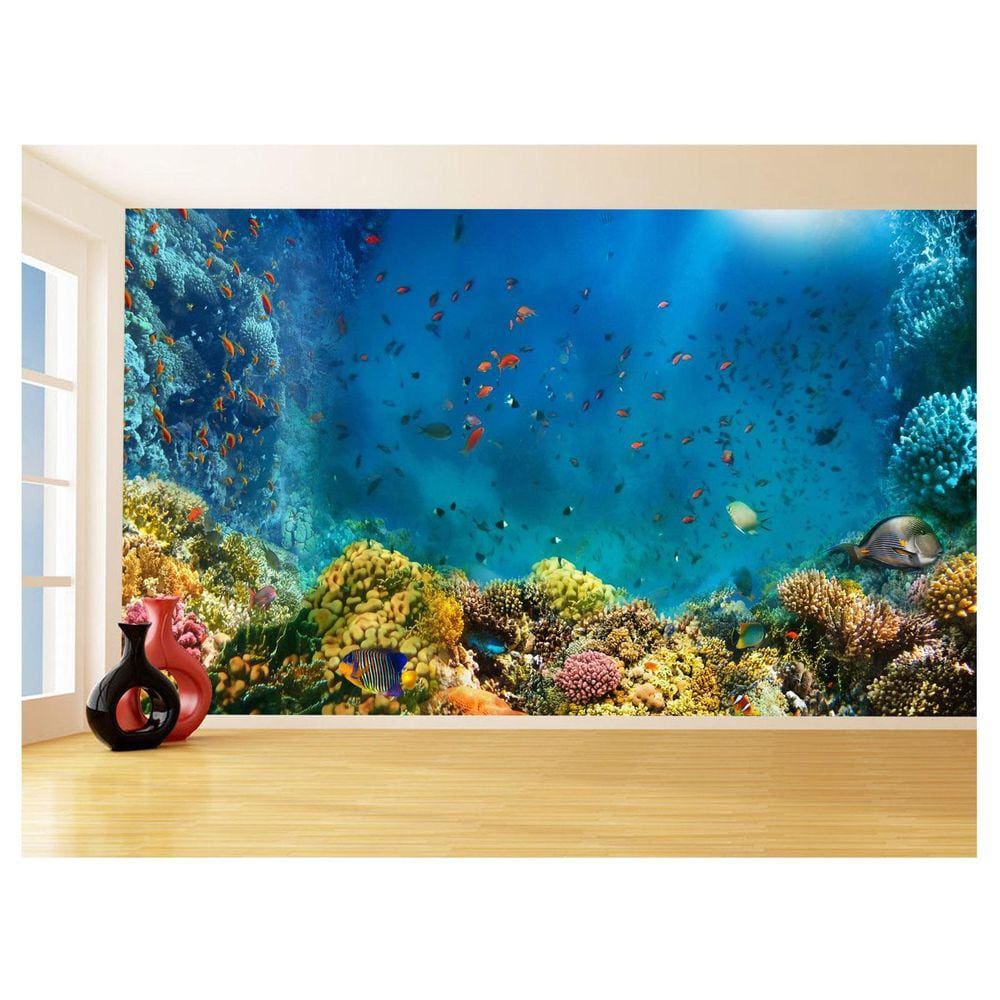 Papel De Parede 3D Fundo Do Mar Peixes Oceano 3,5M Fm113