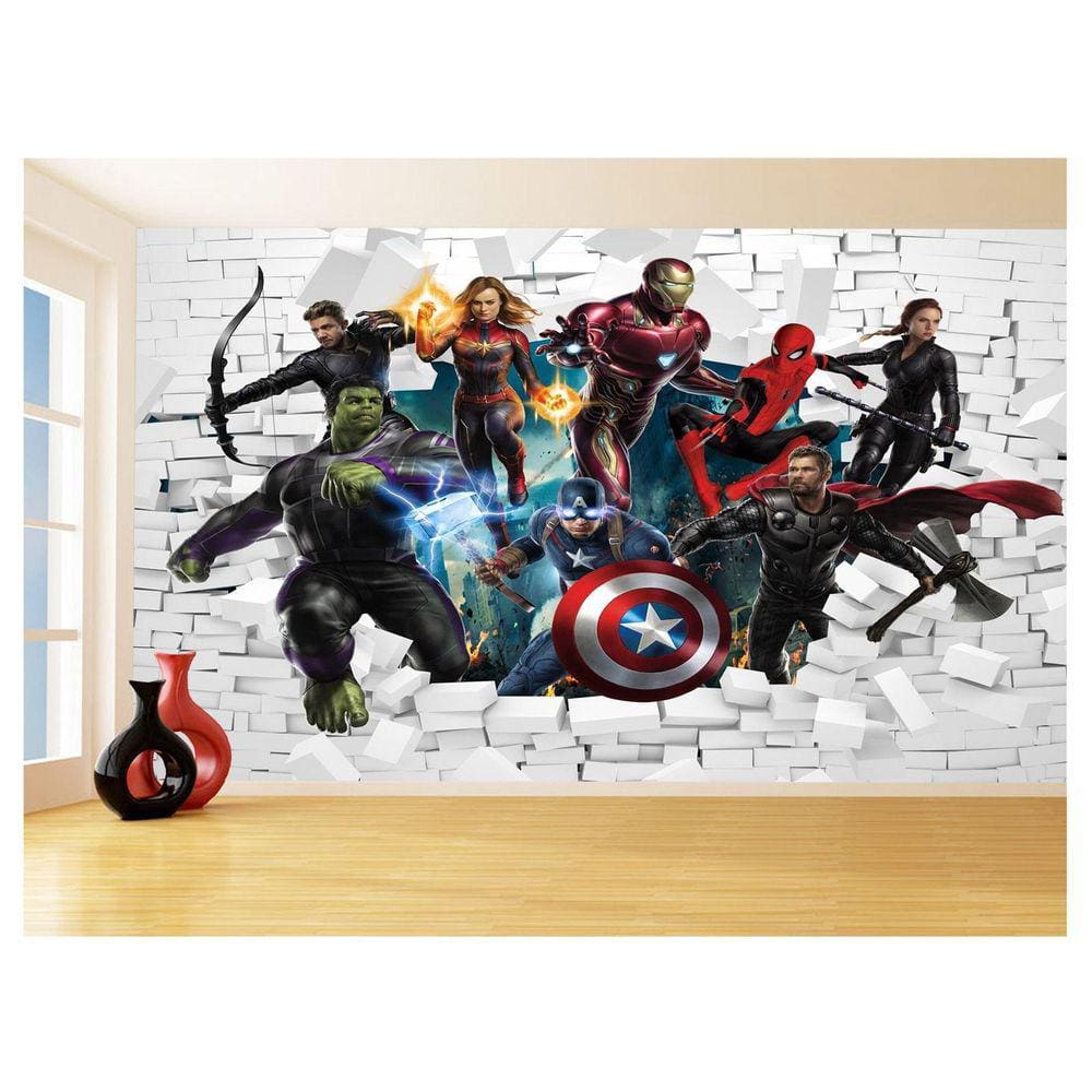 Papel De Parede 3D Vingadores Entrando Quarto 3,5M Nhma108
