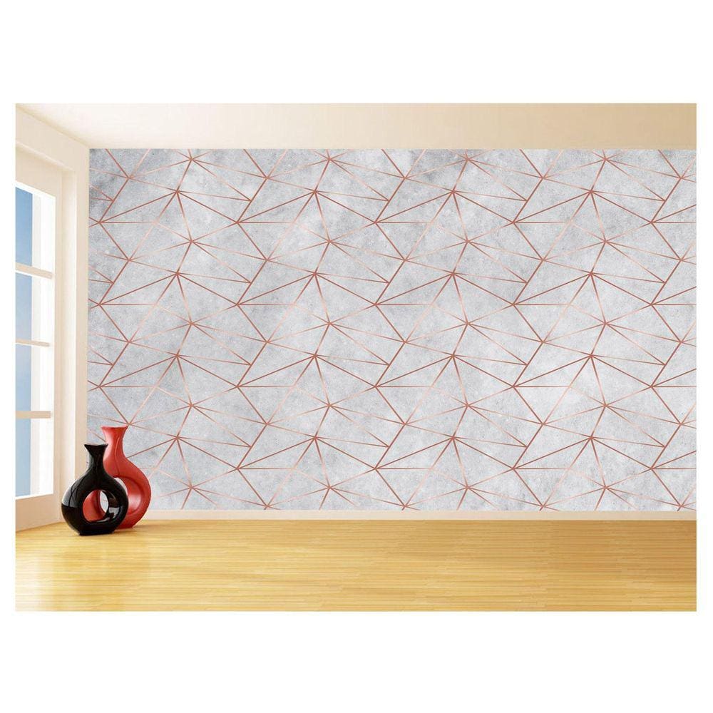 Papel De Parede 3D Concreto Linhas Dourado Rose 3,5M Kkt210