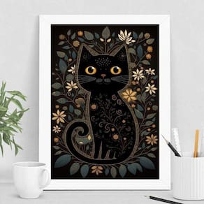Quadro Decorativo Gato Preto 33x24cm Madeira Preta