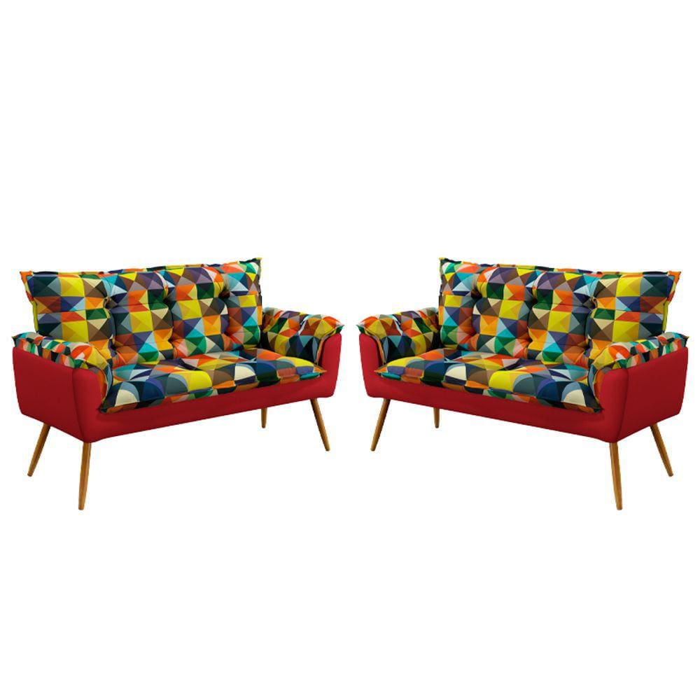 2 Poltronas Namoradeiras Opala F-015 Sued Estampado Colorido com Sued Aradecor