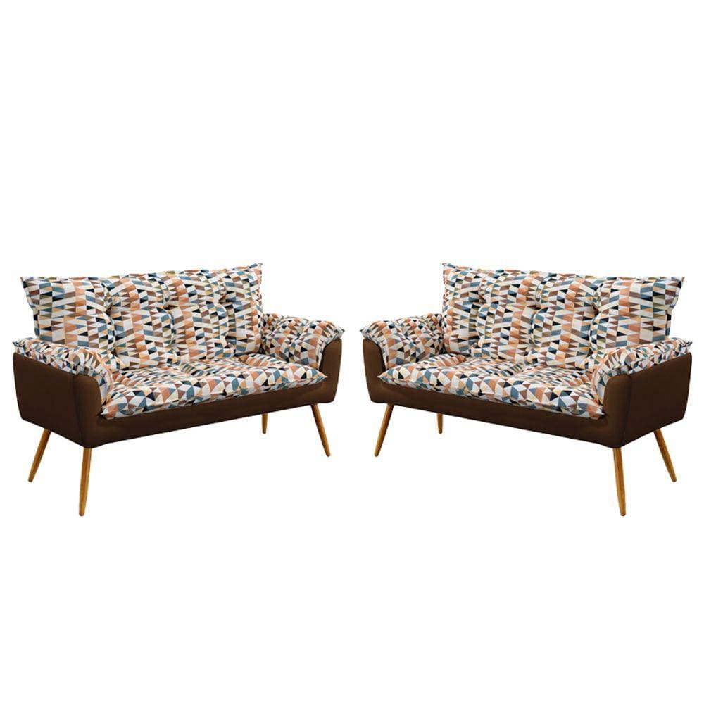 2 Poltronas Namoradeiras Opala F-014 Sued Estampado Bege com Sued Aradecor