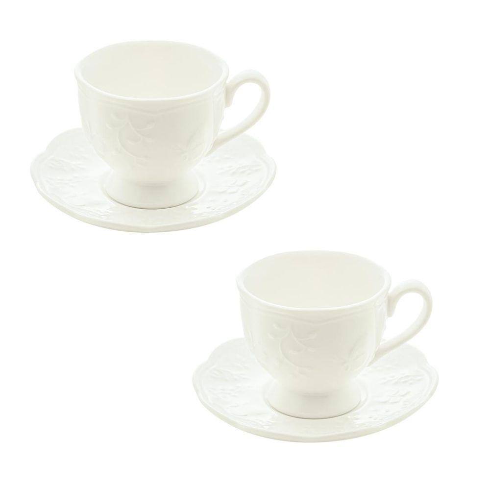 2 Xícaras Com Pires Porcelana Café New Bone Butterfly 100Ml