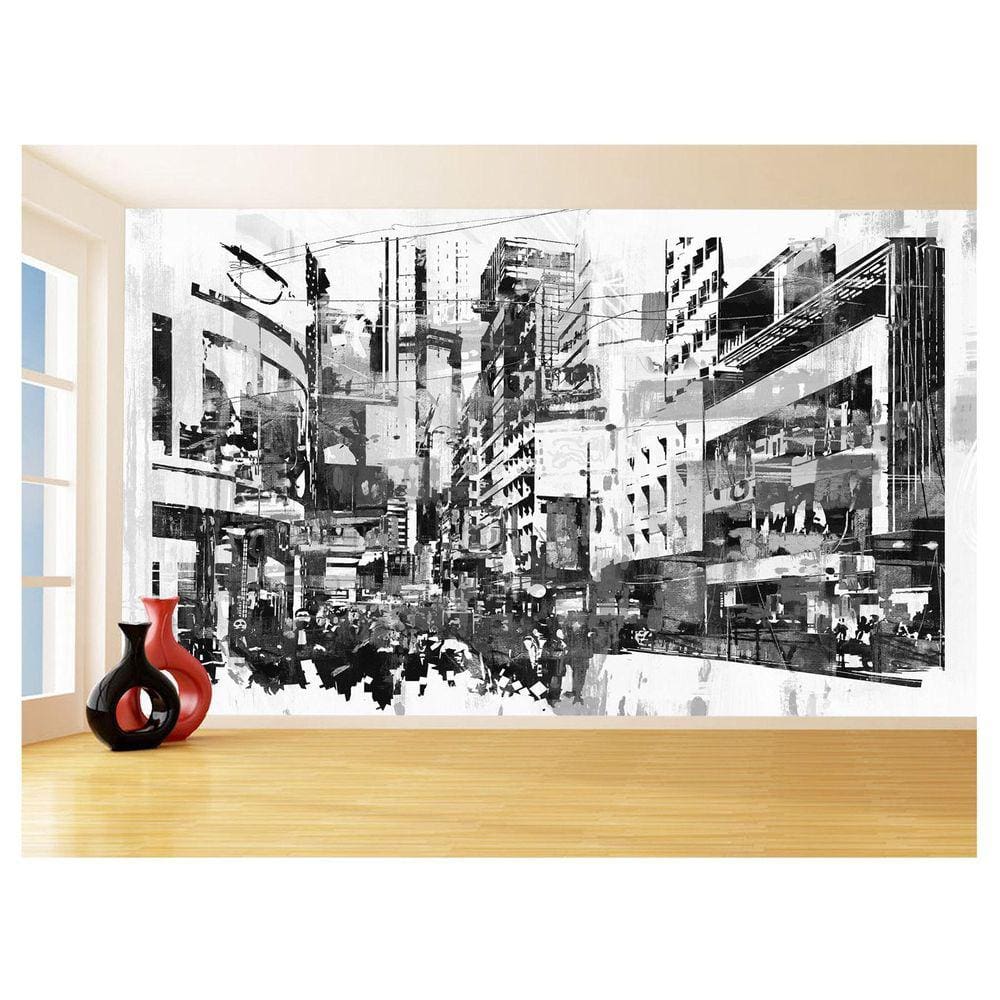 Papel De Parede Cidade Antiga Arte Retrô Preto 3,5M Cda91