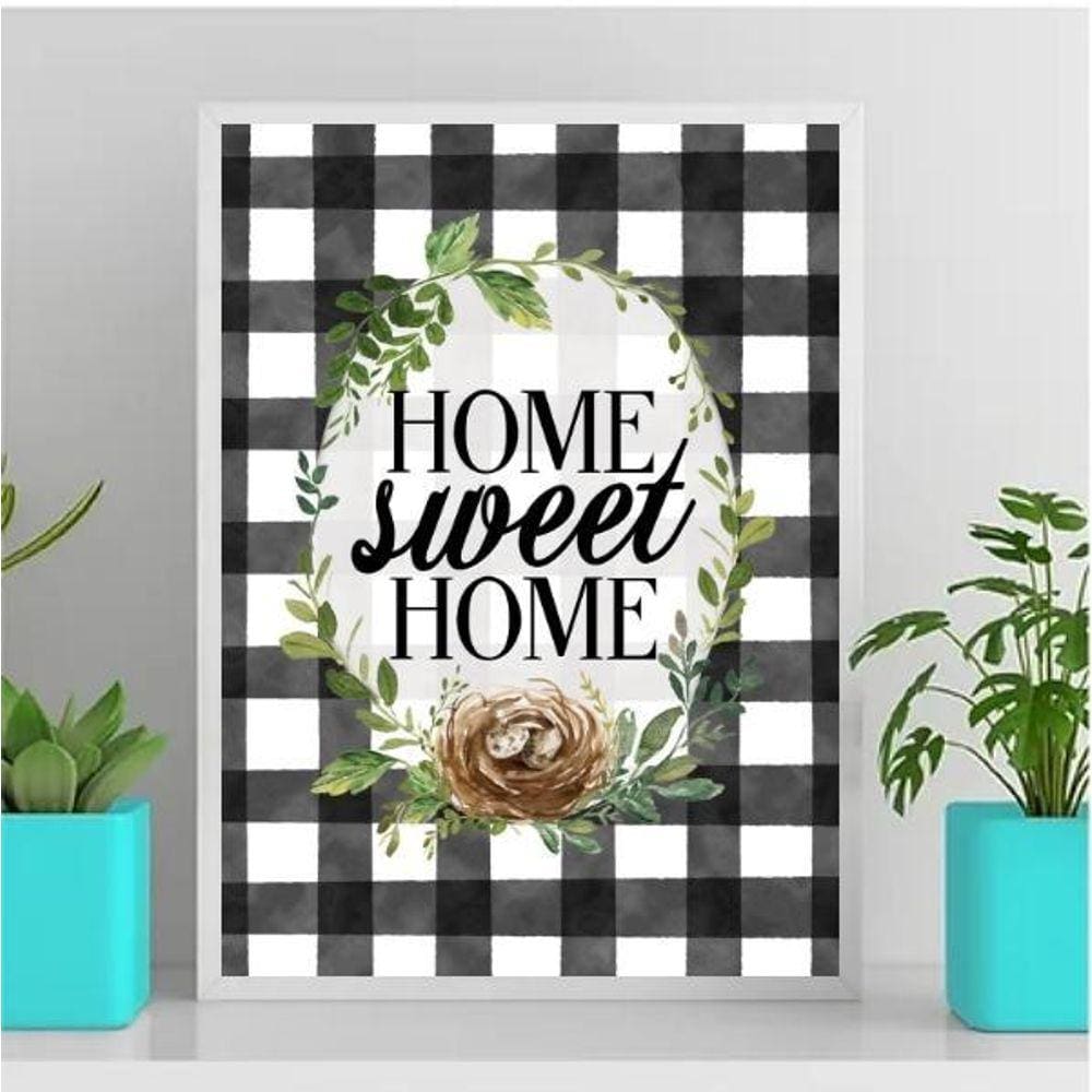 Quadro Home Sweet Home Xadrez 24X18Cm
