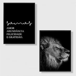 Kit 2 Quadros Leão Somos Amor 33x24cm | Decoração Ambientes