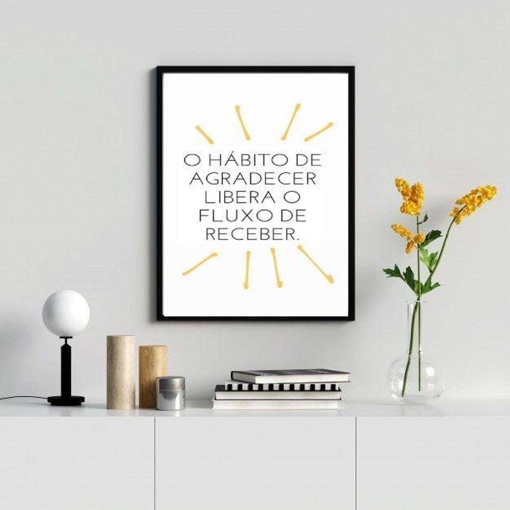 Quadro Hábito de Agradecer 24x18cm - Madeira Branca