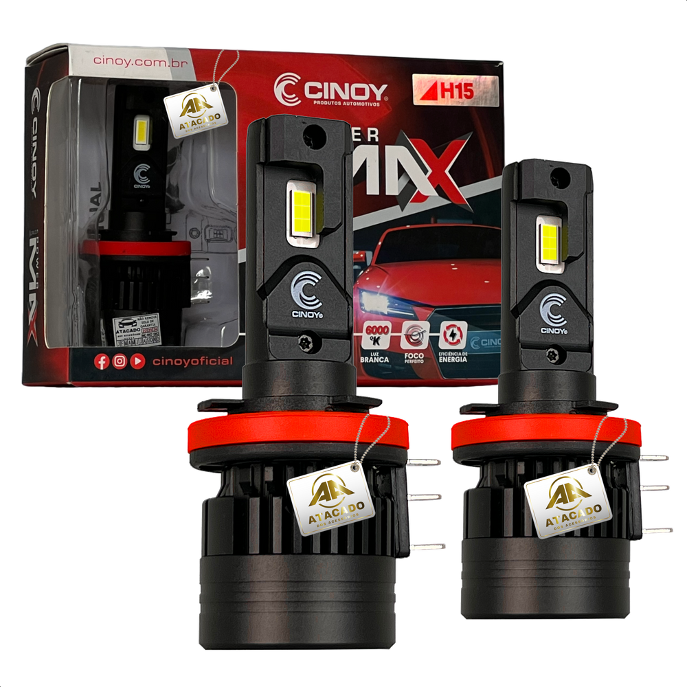 Kit Par Lâmpada Super Ultra Led Power Max Farol 10000 lumens 12v 24v H15