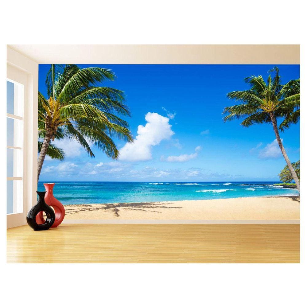 Papel De Parede 3D Praia Mar Coqueiros Céu Azul 3,5M Npr338