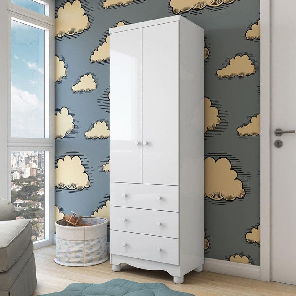 Guarda Roupa Infantil 2 Portas 3 Gavetas com Pés 100 MDF Júnior New Móveis Peroba
