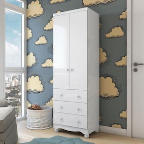 Guarda Roupa Infantil 2 Portas 3 Gavetas com Pés 100 MDF Júnior New Móveis Peroba