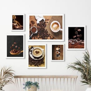 Kit 6 Quadros Decorativos Café 18x24cm 24x33cm 33x45cm Preto