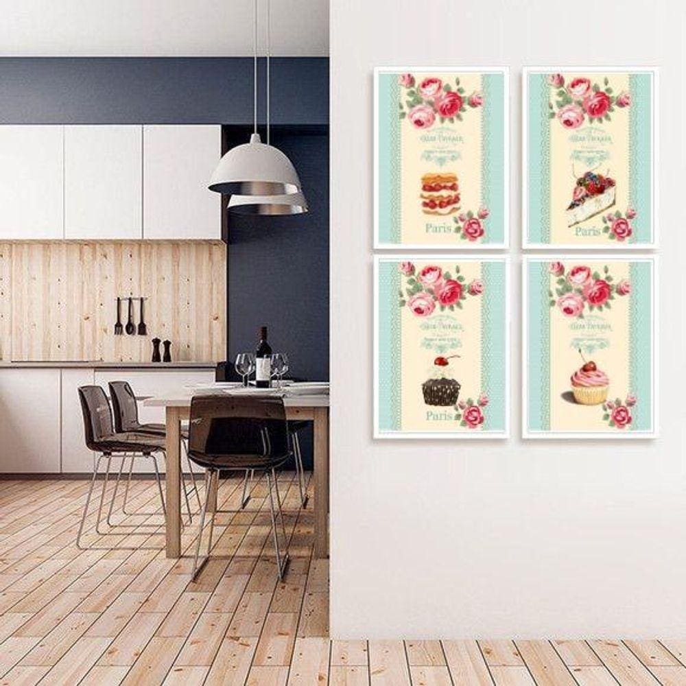 Quadros Vintage Cozinha Doces e Bolos 45x34cm Kit 4