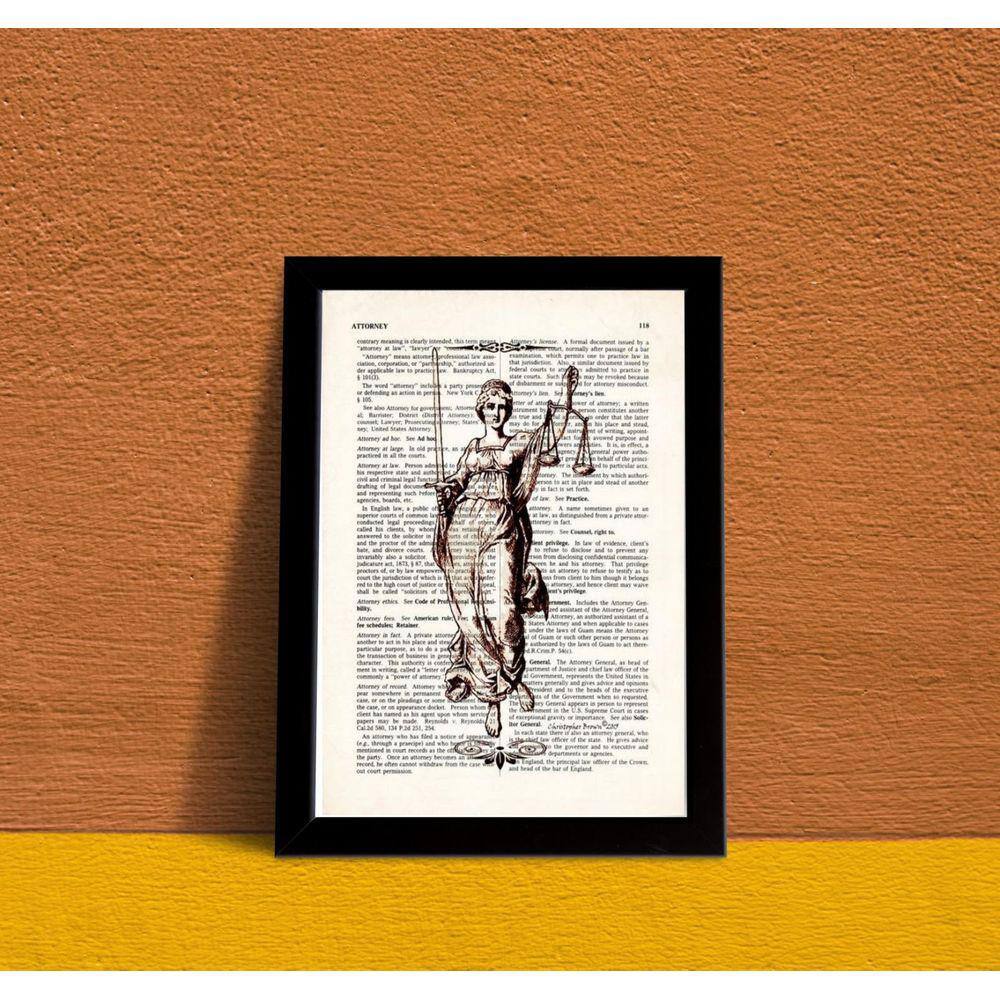 Quadro Deusa da Justiça Vintage 24x18cm - Moldura Preta