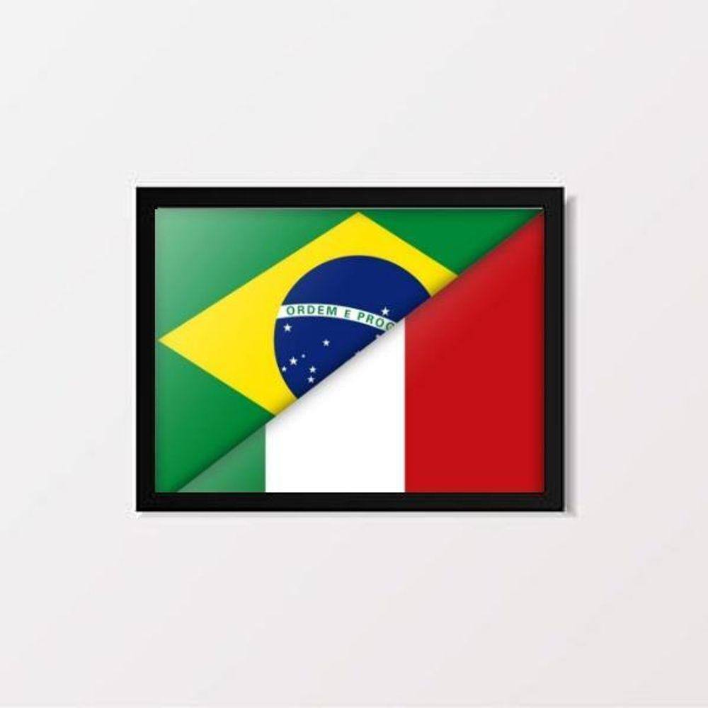 Quadro decorativo Brasil Itália bandeiras 45x34cm