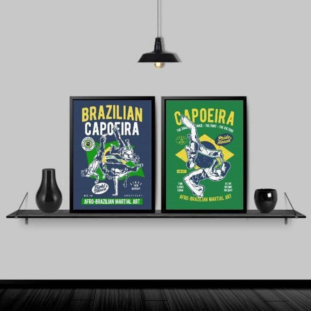 Kit 2 Quadros Capoeira Brasil 33X24Cm - Com Vidro Preta