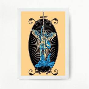 Quadro Arcanjo Miguel 33x24cm - Moldura Branca