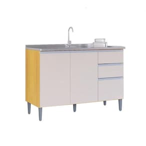 Balcão Gabinete para Pia 120cm 3 Portas e 2 Gavetas Damasco / Off White - FdECOR