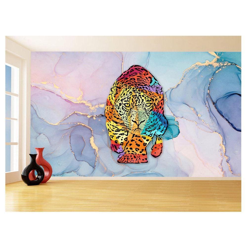Papel De Parede 3D Animais Pop Art Onça Pintada 3,5M Pxa64