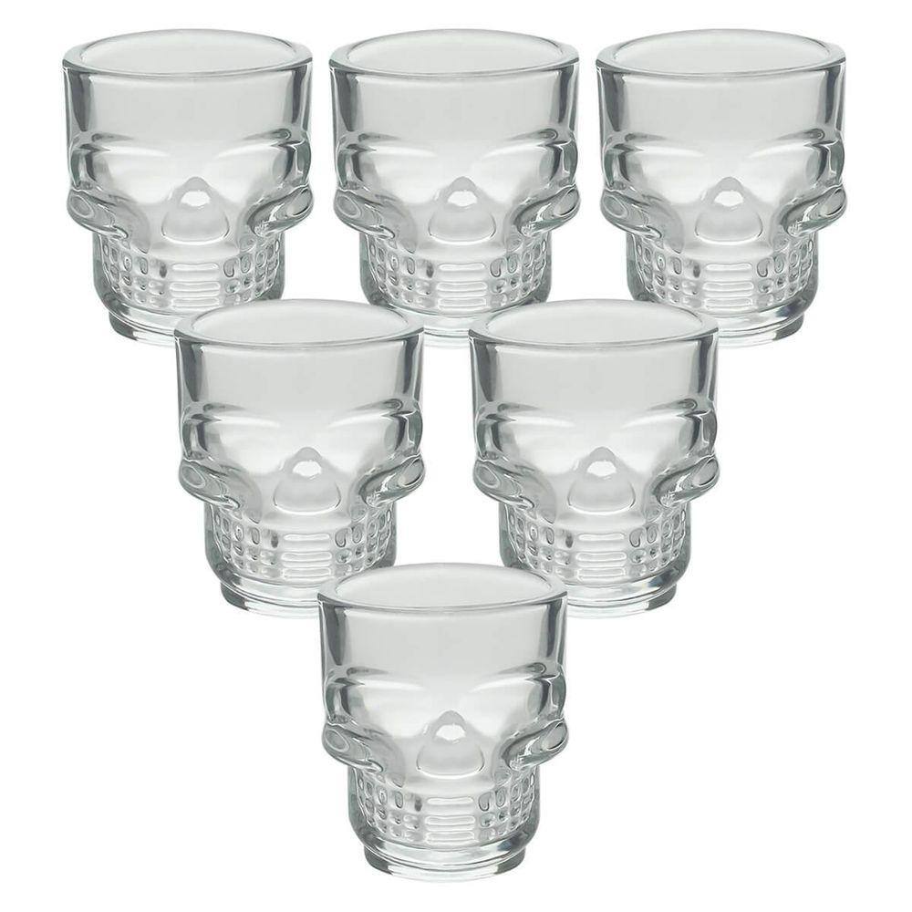 Kit 6 Copos Shot Vidro Sodo Cálcico Caveira Rock Style 50Ml