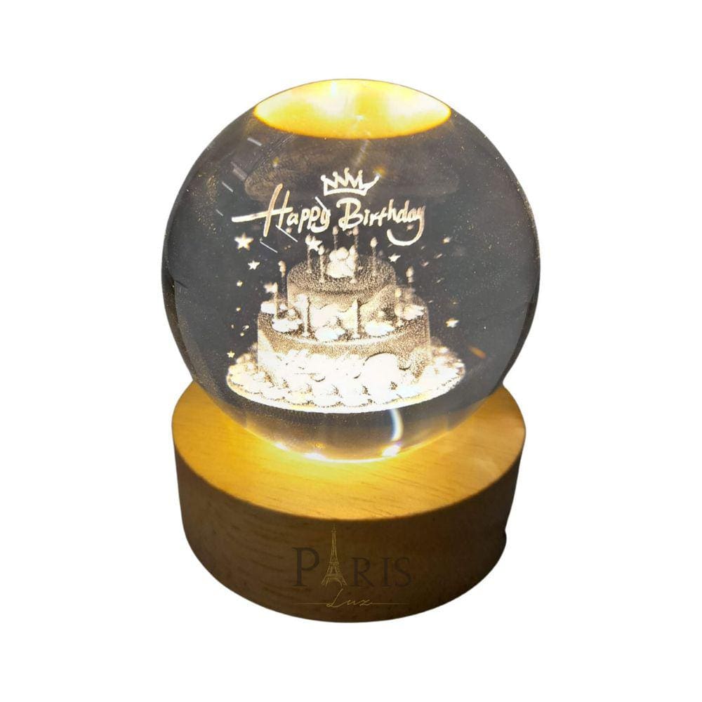 Luminária de Mesa Abajur 3D Cristal Bolo Led 2W 3000K 5V
