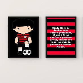 Kit 2 Quadros Flamenguista 24x18cm - Vidro e Moldura Branca