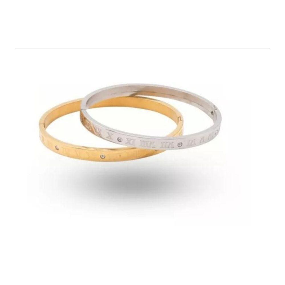 Kit Pulseira Algarismos Romanos Bracelete Em Aço Joias