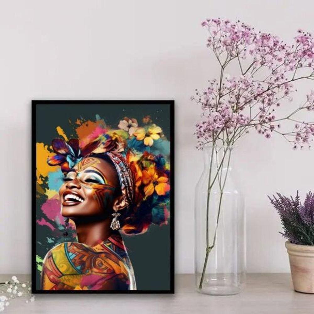 Quadro Arte Africana 24x18cm - Moldura Preta