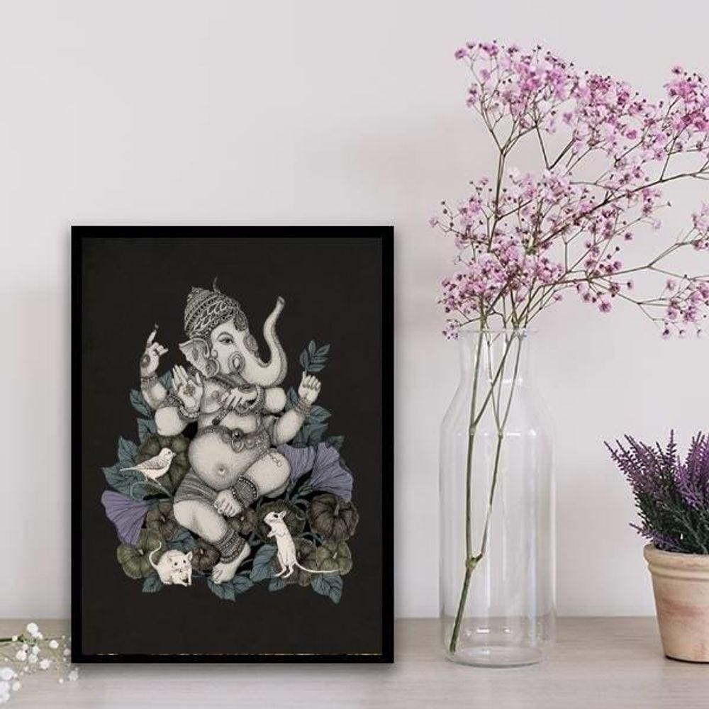Quadro Místico Ganesha 33X24Cm Branca