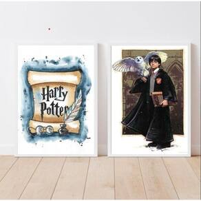 Kit 2 Quadros Harry Potter Aquarela 45x34cm