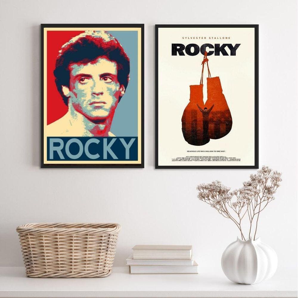 Kit 2 Quadros Rocky Balboa 33x24cm Moldura Branca