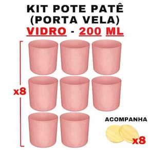 Kit Potes Vidro Patê Rosa Jateado c/ Tampa 120ml 8 un
