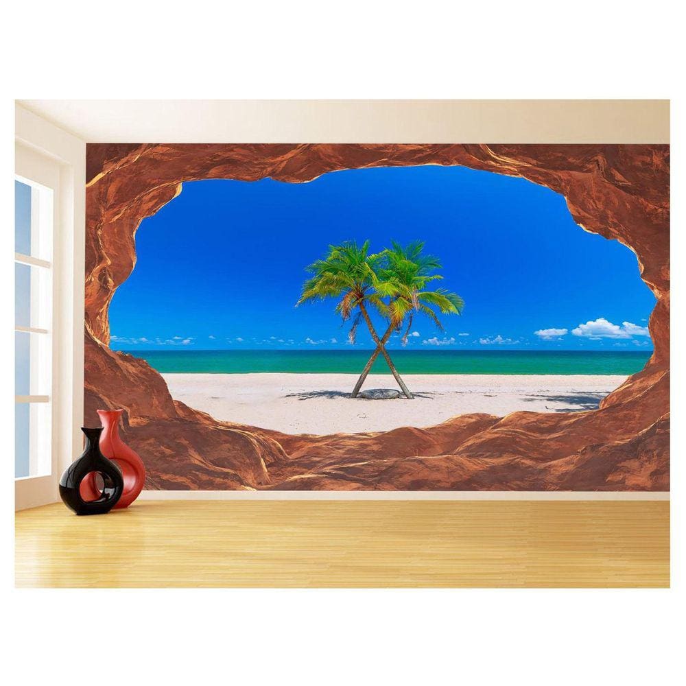 Papel De Parede 3D Praia Mar Coqueiros Cruzados 3,5M Npr289