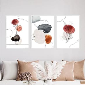 Kit 3 Quadros Flores 45x34cm - Decoração Quarto/Sala