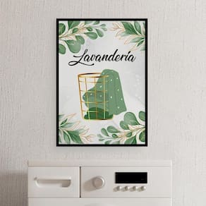 Quadro Decorativo Lavanderia Folhas 24X18CmVidro Preta