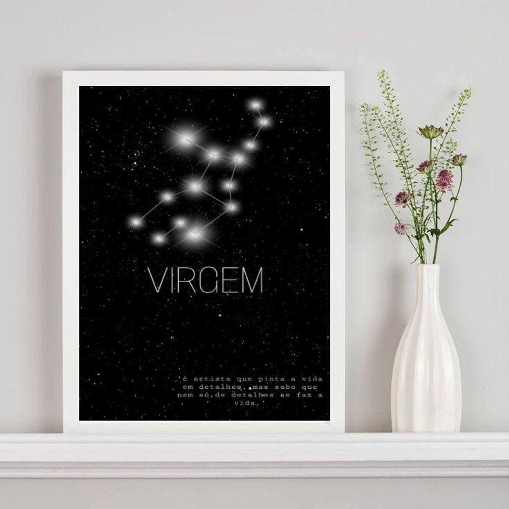Quadro Decorativo Constelação Virgem 24x18cm Moldura Preta