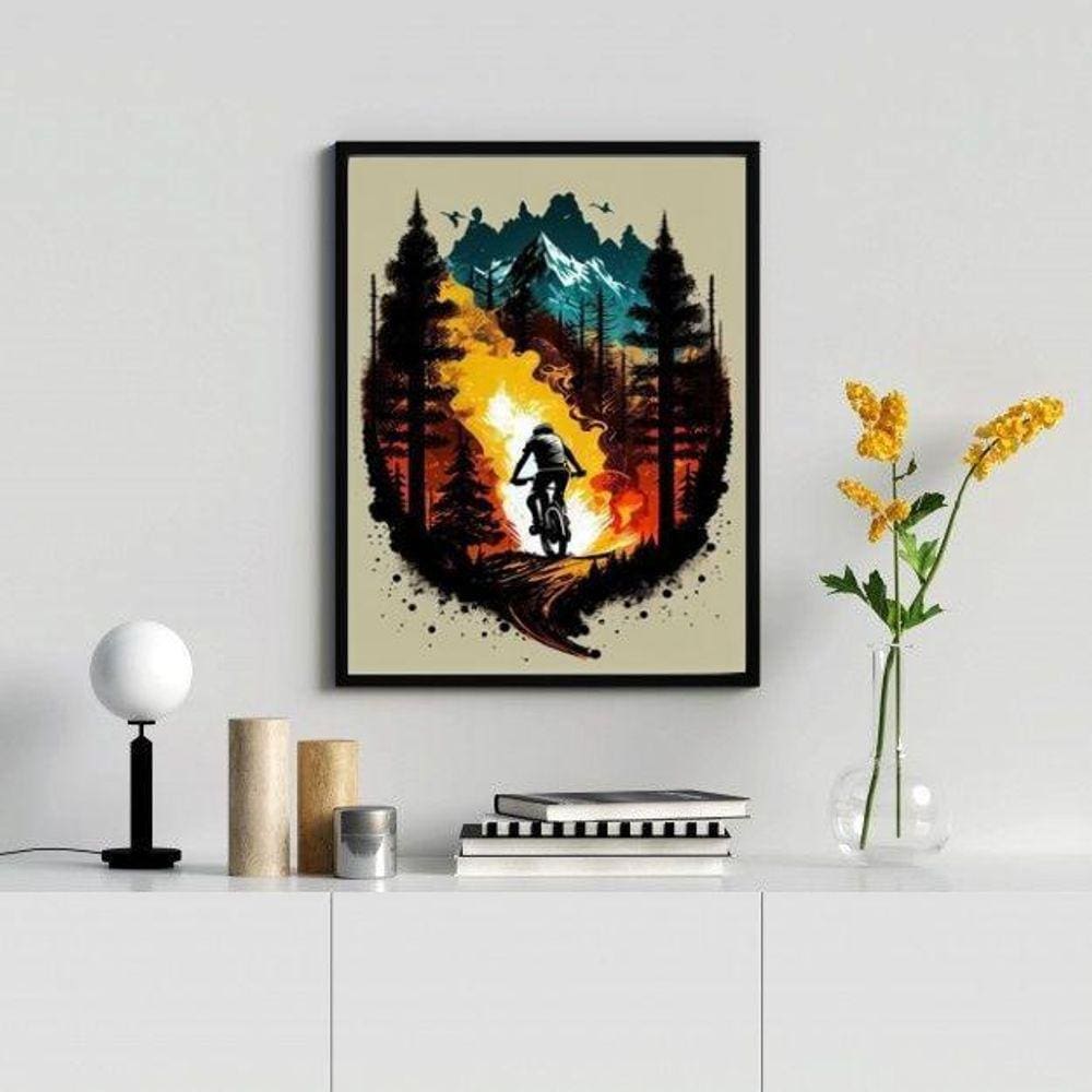 Quadro Decorativo Mountain Bike Aquarela 24x18cm