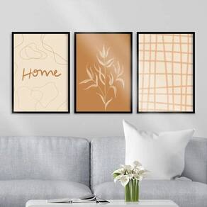 Kit 3 Quadros Abstratos 33x24cm - Moldura Preta